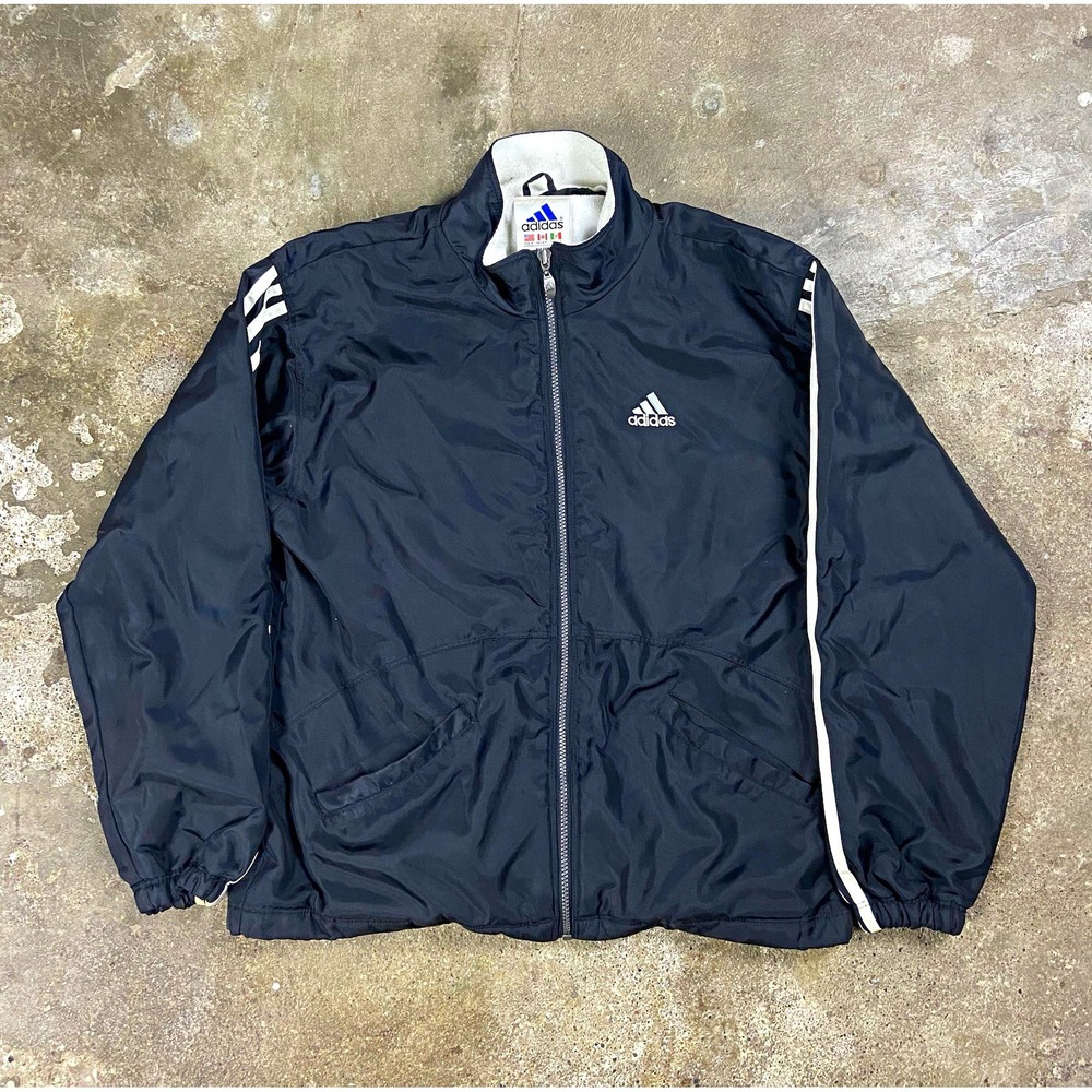 Vintage 90s Adidas Track Jacket Size Small Black Fleece Lined Full Zip Athletic
